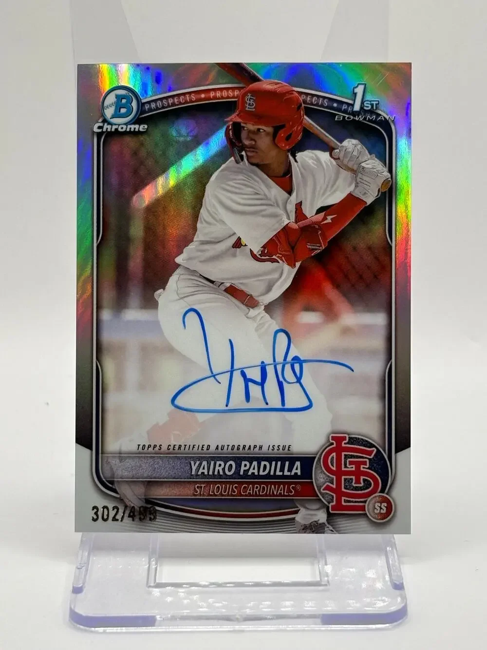 2025 Bowman Chrome Yairo Padilla 1st Chrome Refractor Auto 302/499 SP Cardinals